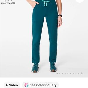 Figs Inala Slim Scrub Top + Yola Skinny Pants in Caribbean Blue